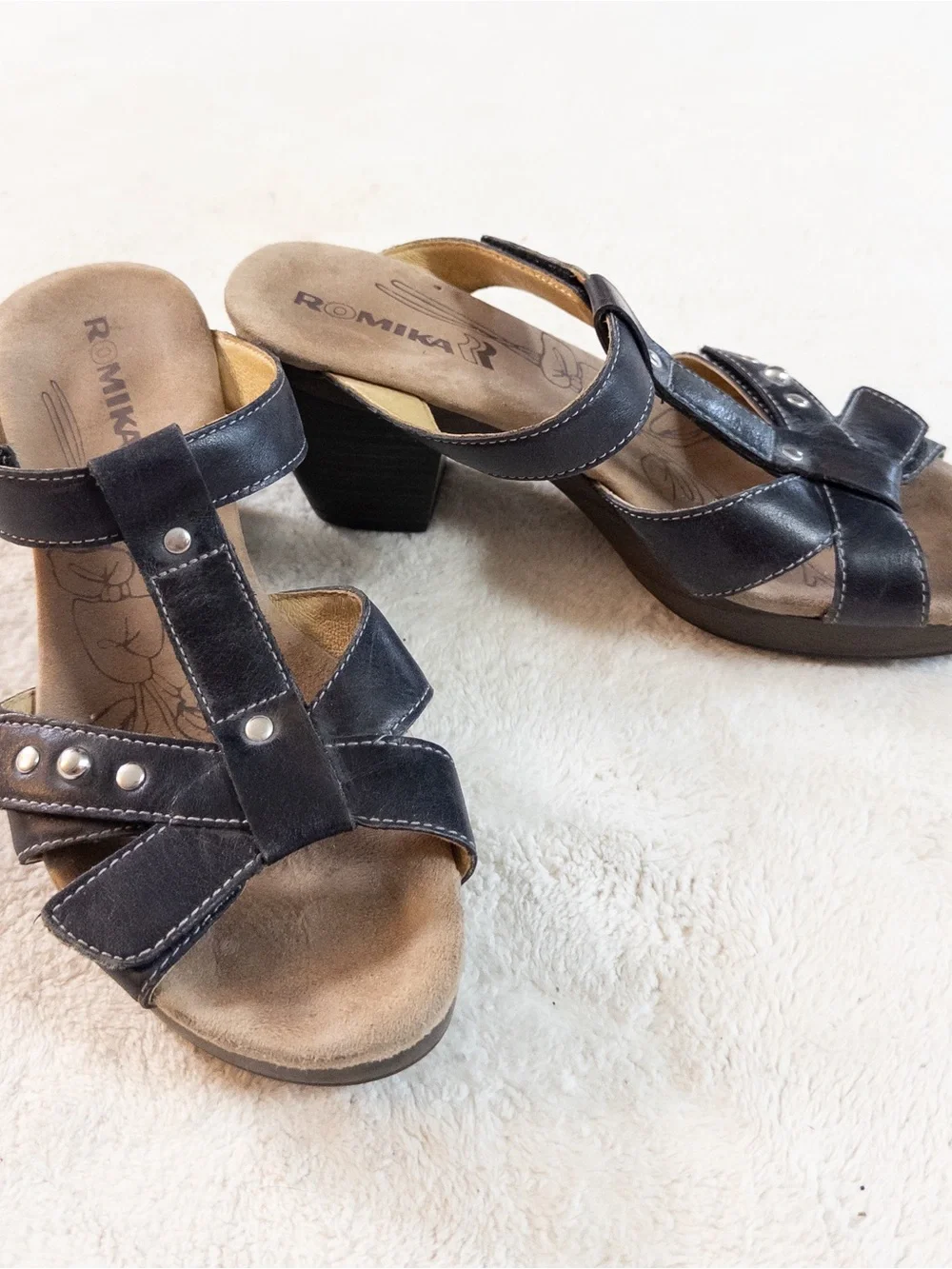 Romika Black Faux Leather Heeled Sandals Size 37 Women’s 6.5/7